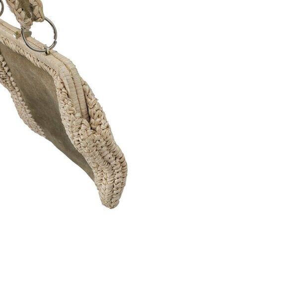 Vintage Handmade Crochet Macrame Straw Suede Shoulder Bag Purse Tan Boho Hippie - Picture 11 of 15